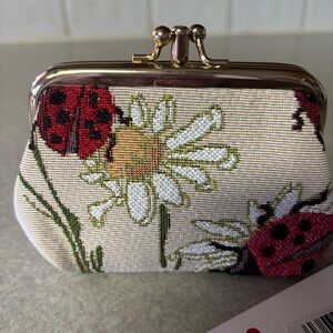 NEW Signare Ladybug Daisy Tapestry Kisslock Coquette Cottagecore Coin Purse
